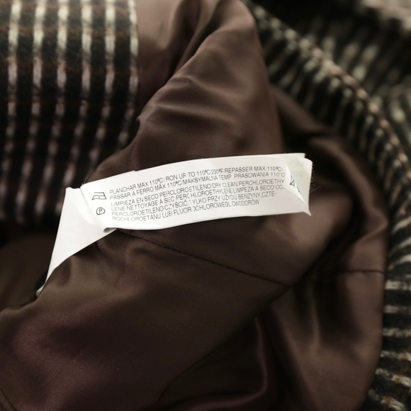 Zara Woman Brown Plaid Wool Blend Asymmetric Collar Belted Balloon Sleeve Coat S - Picture 7 of 7